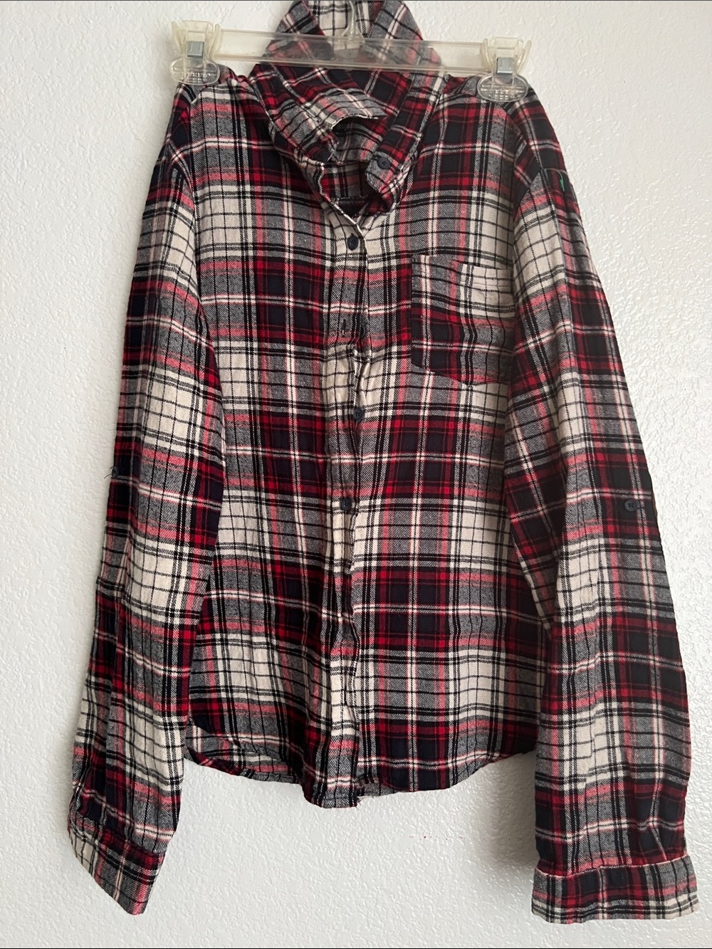 Cavalini Women's Red Black and White Plaid Button-Down Shirt